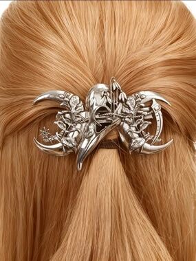 Raven Sickle Floral Crescent Moon Hair Clip Barrette